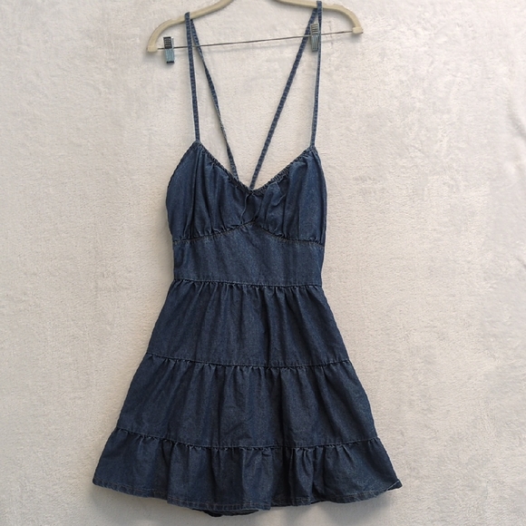 SHEIN Dresses & Skirts - SHEIN Women's Tiered Denim Blue Strappy‎ Chic Mini Dress Size L